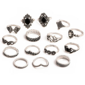 15 pc set ring carved Cubic zirconia ring set ladies retro fingertips