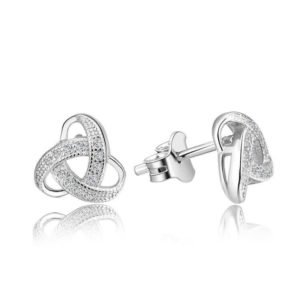 925 Sterling Silver AAA Clear Cubic Zirconia Forever of Love Entwined Knots Stud Earrings